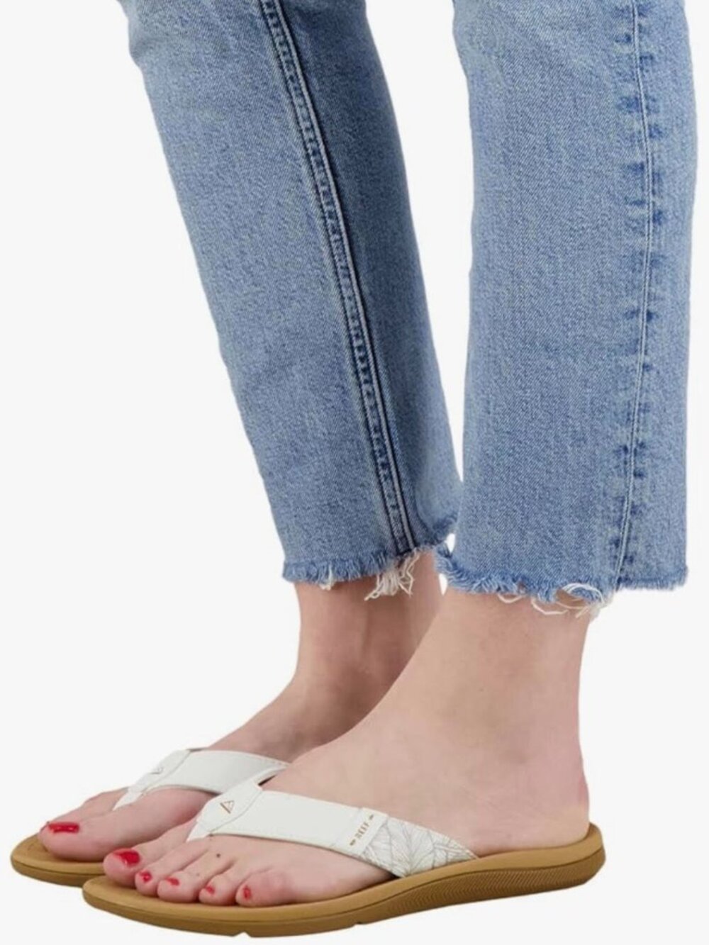 Reef Santa Ana Flip Flops Tan Footbed White Patterned Straps Size 6